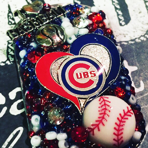 Unique Chicago Cubs Inspired Rhinestone Heart Bling Embellished Necklace - World Series - Cubs Jewelry - Cubs Necklace - Baseball Jewelry