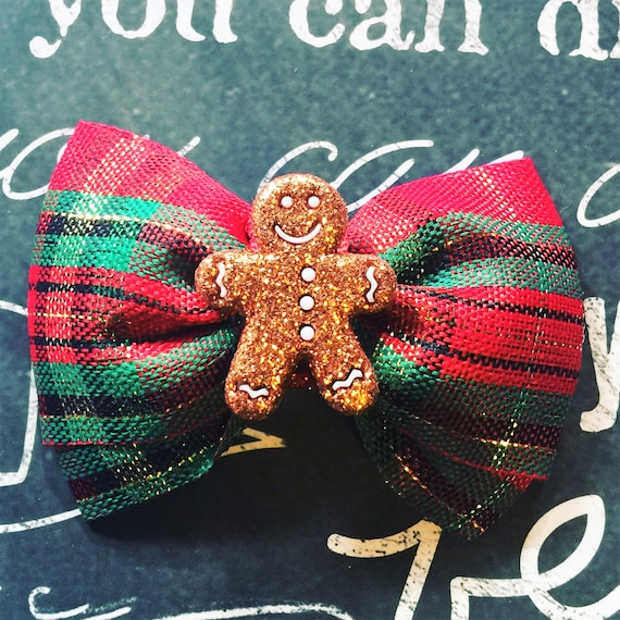 2" Gingerbread Man Mini Bow - Bows for Dogs - Plaid Bows - Christmas Plaid - Dog Bows - Holiday Bows - Bows - Christmas Bows - Red Plaid