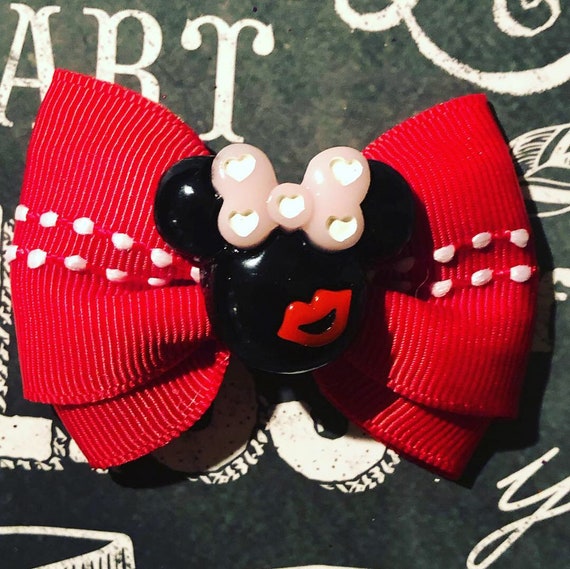 2" Valentine’s Day Minnie Mouse Mini Bow - Heart Bows - Dog Bows - Bows for Girls - Disney Bows - Small Dog Bows - Red Bows
