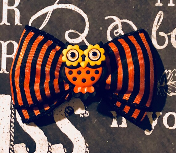 2" Halloween Owl Mini Bow - Dog Bows - Halloween Bows - Bows for Girls - Orange and Black Bows - Stripe Bows - Dog Hair Bows