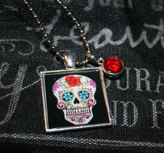 Square Sugar Skull Necklace