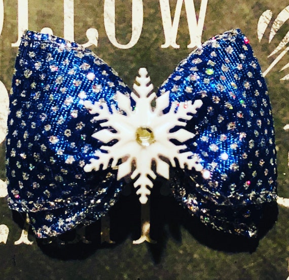 2" Sparkly Blue Winter Snowflake Mini Bow- Dog Bows - Bows for Dogs - Holiday Bows - Hair Bows for Dogs - Christmas Bows