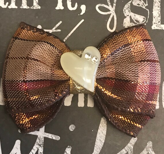 2" Mini -Sparkly Fall Mini Bows with Cream Heart - Bows for Dogs - Bows for Girls - Fall Bows - Harvest - Autum