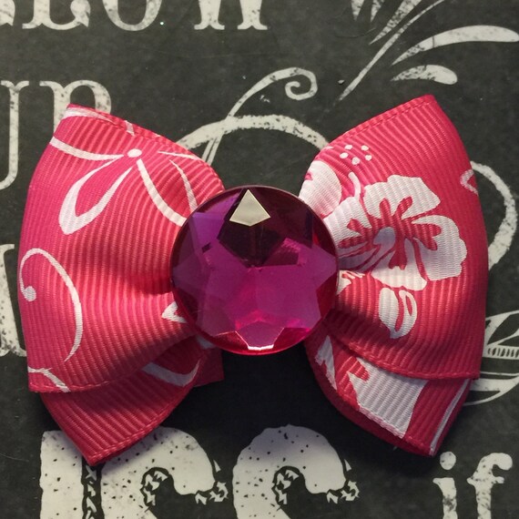 2" Pink Hawaiian Print Mini Bow - Dog Bows - Bows for Dogs - Pink Bows
