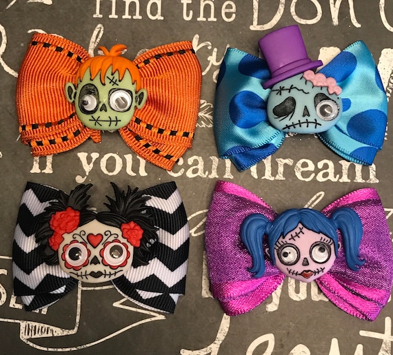 Bows for Dogs or Girls - 2" Zany Zombies Mini Bows for Halloween - Dog Bows - Halloween Bows - Bows for Girls