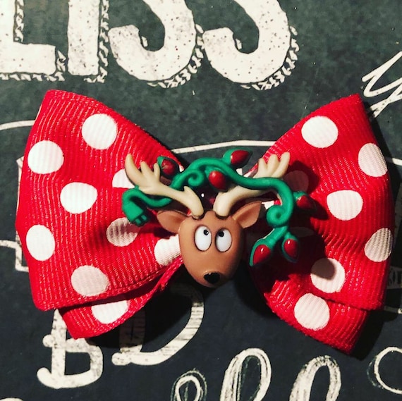 2" Christmas Reindeer Mini Bow - Bows for Dogs - Holiday Bows - Dog Bows - Christmas Bows - Red Bows - Bows - Bows for Girls - Holiday Bows