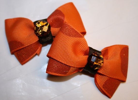 2" Orange and Brown Sparkle Mini Bow Set - Dog Bows - Bows for Fall - Dog Bows for Fall - Hair Bows for Dogs - Bows for Thanksgiving