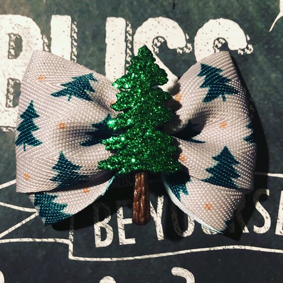 2" Winter Pine Tree Mini Bow- Dog Bows - Bows for Dogs - Bows for Winter - Bows for Boy Dogs