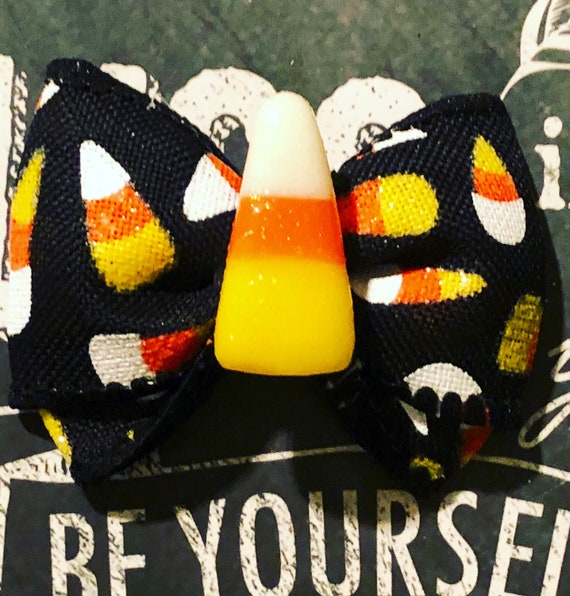 2" Halloween Candy Corn Mini Bow- Dog Bows - Halloween Bows - Bows for Girls - Orange and Black Bows
