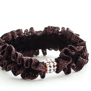 Chocolate Volcano Scrunchie, hair tie, dark brown ponytail holder with Swarovski elements crystals, crochet rubber band.