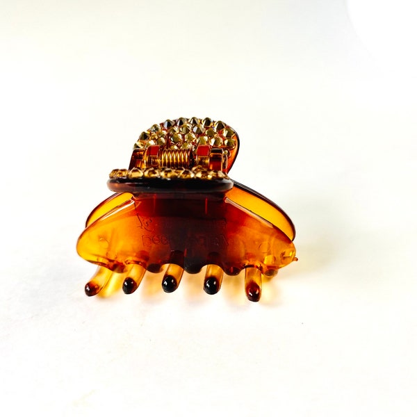 Small brown hair clip, Quality plastic, Swarovski Elements Crystal hair jaw clip.