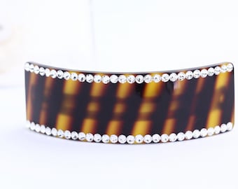 Hair barrette, w/swarovski elements crystal, Black, brown barrette with metal clip,barrette for ponytail, tortoiseshell barrette