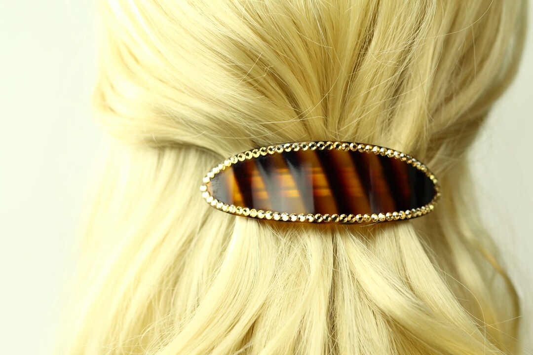 Oval Hair Barrette, W/swarovski Elements Crystal, Black  display picture 3