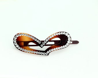 Crystal heart hair barrette, Black heart hair barrette, plastic hair barrette with Swarovski Elements crystals