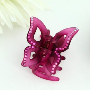 Pink butterfly hair claw clip embellished with Swarovski elements crystals, small butterfly hair jaw clip for fine hair