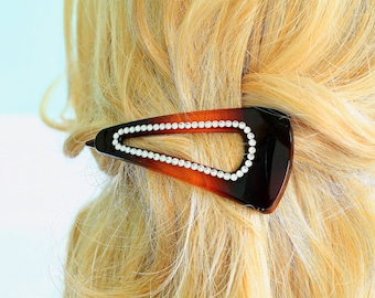 Barrette, large barrette, barrette with crystal, black color barrette, barrette for ponytail, plastic barrette