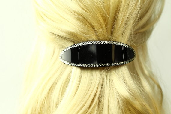 Oval Hair Barrette, W/swarovski Elements Crystal, Black  display picture 1