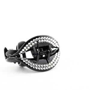 Black hair jaw clip with clear Swarovski elements crystals, plastic hair claw clip, small size hair clip for thicker hair,