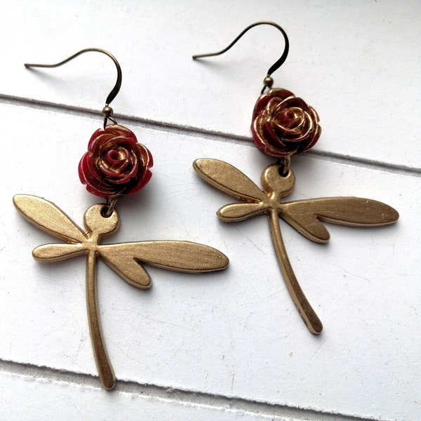 Boucles d'oreilles Romantique Floral Libellule, Boucles d'oreilles Bohème et hippie, Boucles d'oreilles Dragonfly