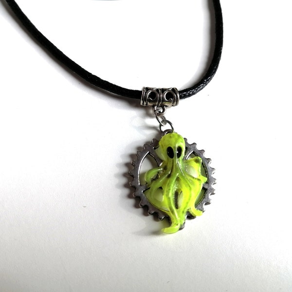 Collier Pieuvre steampunk Glow in the dark, collier Octopus phosphorescent, collier steampunk, collier Halloween, Collier Homme femme