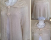 Knitted Cream Mohair Nicely Hanging Sweater, Cardigan With Crochet Bottons,Three-Quarter Coat, Bridal, Autumn Winter Fashion Clothes