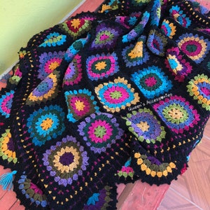 Crochet Granny Square Blanket, Vintage Inspired, Country Decor, Mandala Blanket, Patchwork Afghan Blanket, TV Blanket