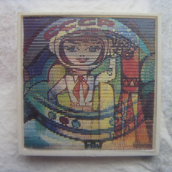 Soviet Vintage 3D Pin Lenticular Pin with Soviet Cartoon About Cosmonauts Made in USSR in 1980s