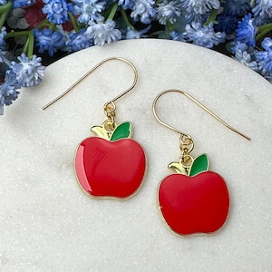 Big Red Apple Enamel Earrings