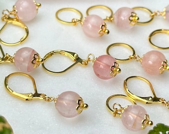Rose Quartz Gemstone and Brass Handmade Luxury Stitch Marker Set - 1 - 5 pcs