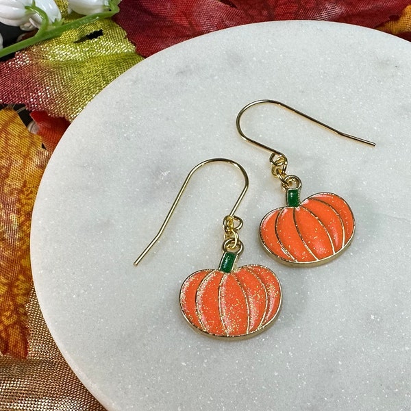 Glittering Enamel Pumpkin Earrings
