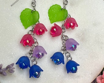 Bi Pride Shimmer Lily Of The Valley-Inspired Floral Dangle Earrings
