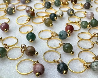 Indian Agate Gemstone and Brass Handmade Luxury Stitch Marker Set - 5 pcs