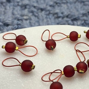 Frosted Red and Gold Mini Glass Beaded Loop Handmade Luxury Stitch Marker Set - 5 pcs
