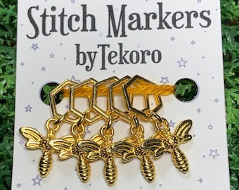 Gold Bee Honeycomb Stitch Marker Set - 5-20 pcs
