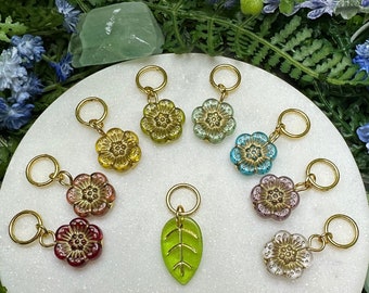 Rainbow of Transparent Flowers Stitch Marker/Progress Keeper Set - 9 pcs