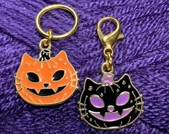 Cat-O-Lantern Duo Stitch Marker/Progress Keeper Set - 2 pcs