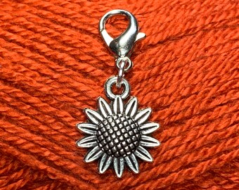 Silver Sunflower Stitch Marker/Progress Keeper - 1 pc