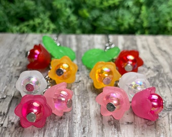 Lesbian Pride Shimmer Lily Of The Valley-Inspired Floral Dangle Earrings