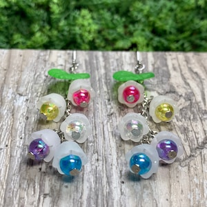 LAST CHANCE! Bigender Pride Shimmer White Lily Of The Valley-Inspired Floral Dangle Earrings