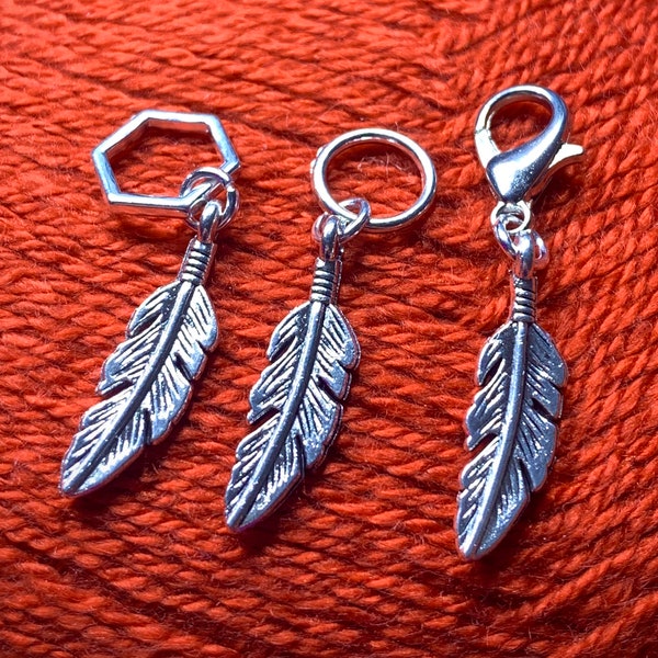 Silver Feather Stitch Marker/Progress Keeper - Donate to Native American Heritage Association