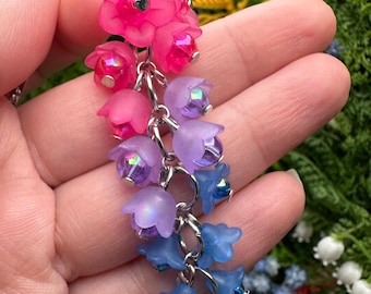 Bi Pride Pink, Purple, Blue Gradient Wisteria-Inspired Floral Dangle 4.5" Hair Clip