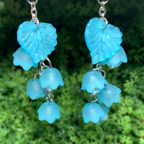 Blue Monochrome Lily Of The Valley-Inspired Floral Dangle Earrings