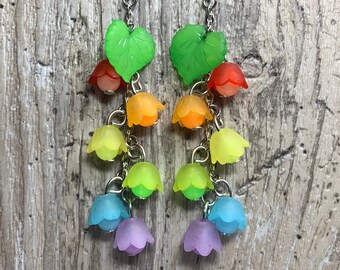 Glow in the Dark Rainbow Lily Of The Valley-Inspired Floral Dangle Earrings
