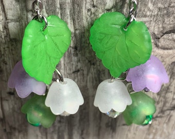 Genderqueer Pride Shimmer White Lily Of The Valley-Inspired Floral Dangle Earrings