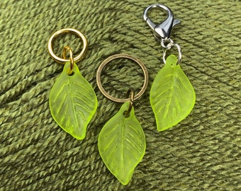 Frosted Green Acrylic Leaves Stitch Marker/Progress Keeper Set - 5 pcs