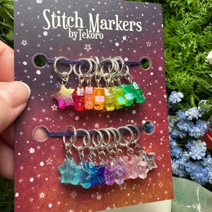 Big Rainbow of Iridescent Stars Stitch Marker/Progress Keeper Set 16 pcs Ring