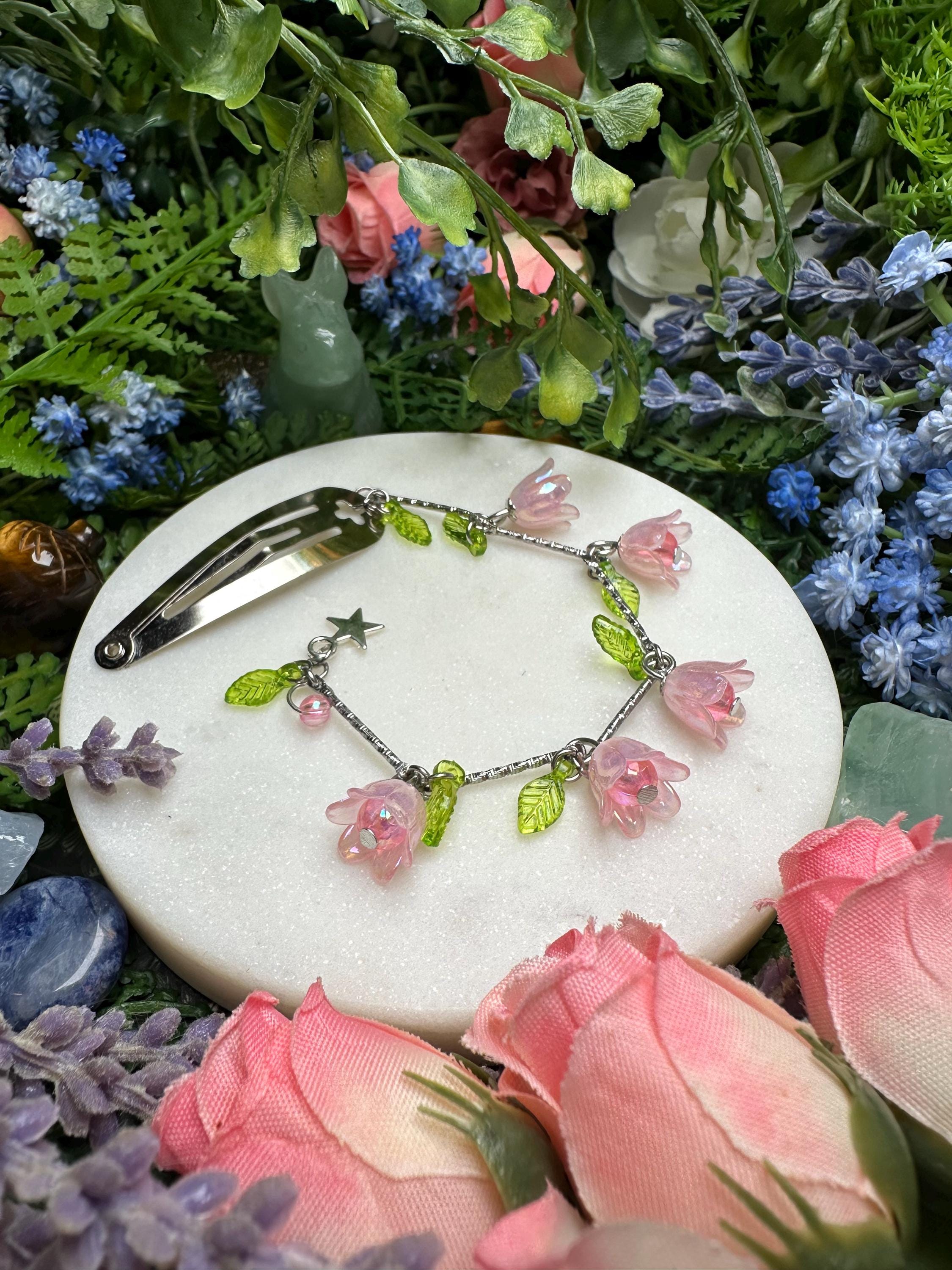 handmade Chinese-style hair clip featuring pink lily of the valley flowers Chinese Tassel Flower Hair Stick Pins Hair Clip Flower  main image 4