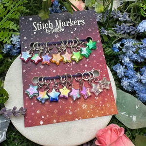 Big Rainbow of Iridescent Stars Stitch Marker/Progress Keeper Set 16 pcs Small Ring