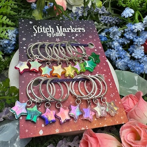 Big Rainbow of Iridescent Stars Stitch Marker/Progress Keeper Set 16 pcs XL Ring