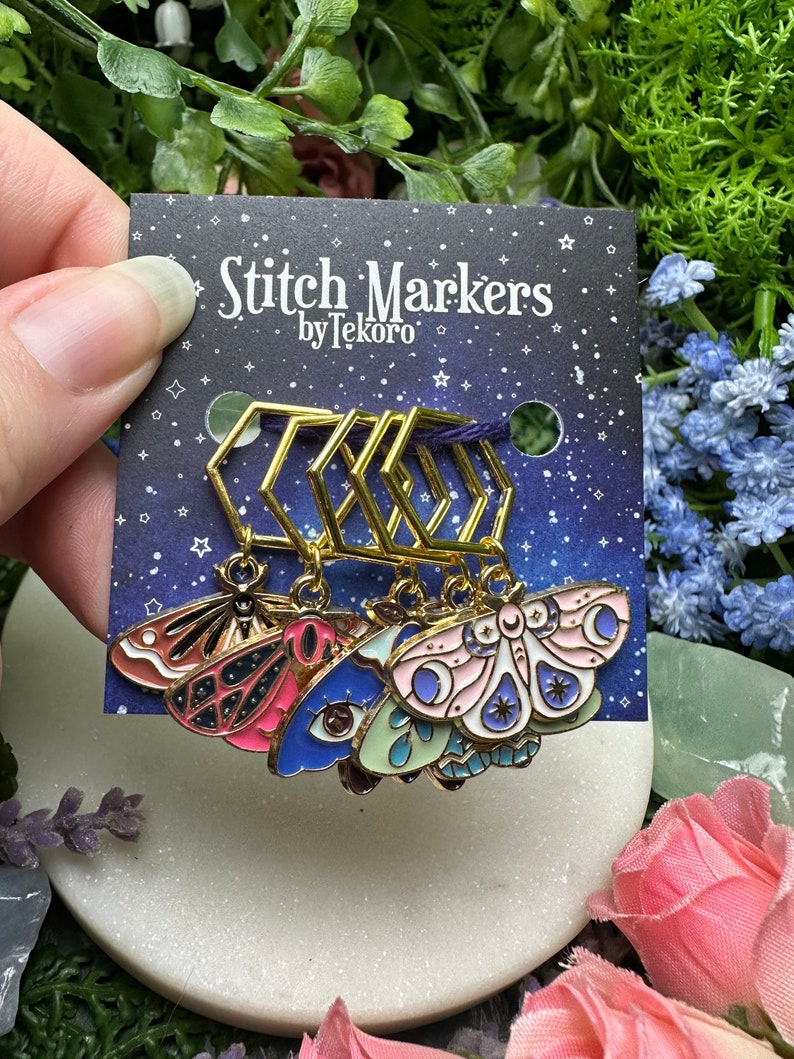 Multicolor Moths Stitch Marker/Progress Keeper Set 5 pcs 1 - L G Hex